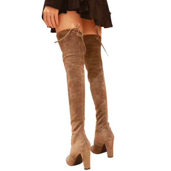 Kaitlyn Pan High Heel Microsuede Slim fit Over The Knee Boots Taupe